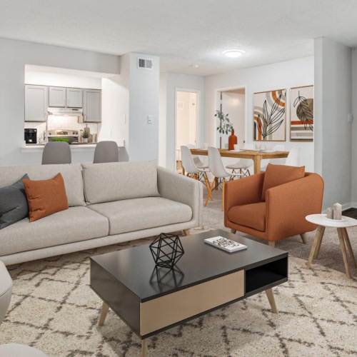 a living room with a couch and a coffee table